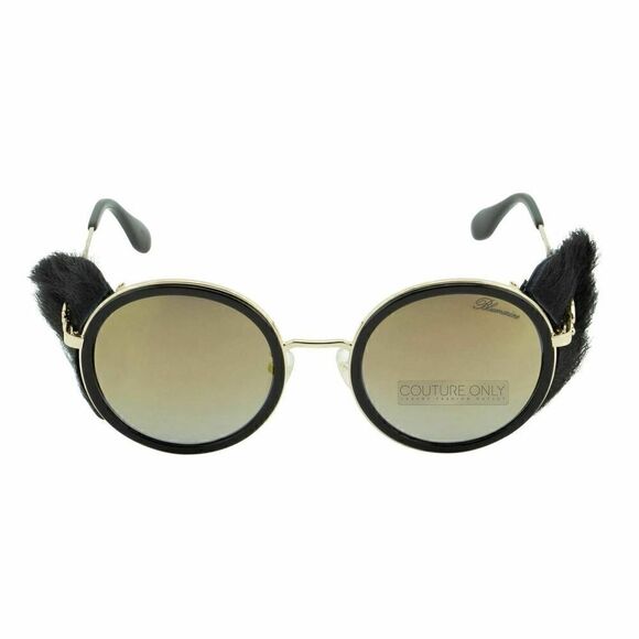 New Blumarine Women Round Sunglasses SBM-109S-300G Black Gold Mirrored, Limited  - Picture 8 of 14